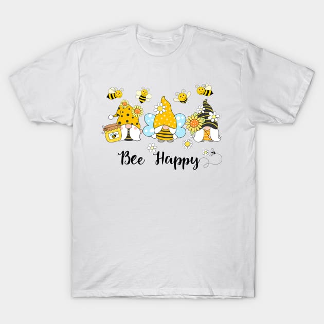 Bee Happy Gnome Bees Sunflower Spring Gnomes Summer T-Shirt by fatmehedo8